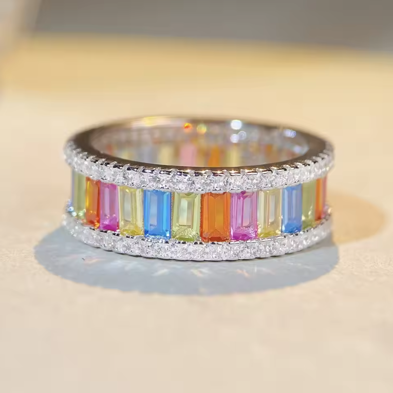 Sapphire Moissanite Wedding Ring