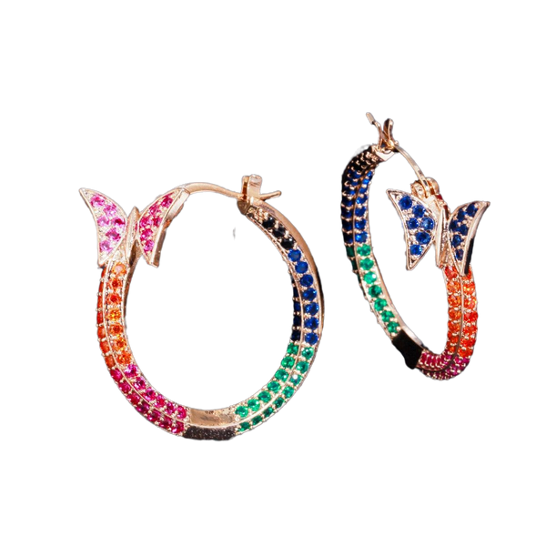 Rainbow Butterfly Zirconia Hoop Earrings
