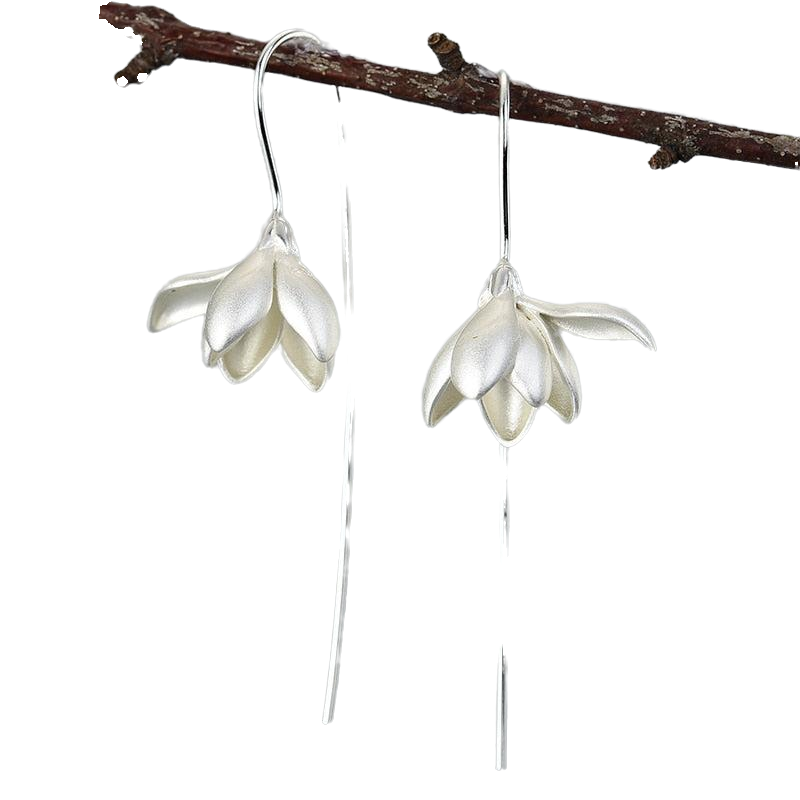Elegant Magnolia Flower Dangle Earrings