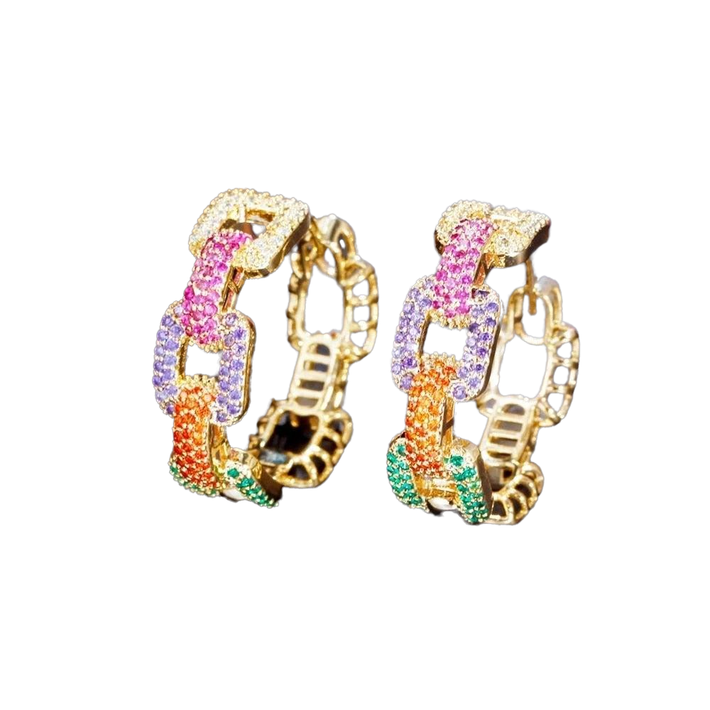Colorful Micro Pave Zirconia Stones Hoop Earrings