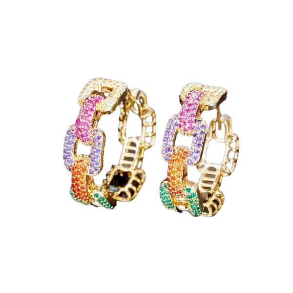 Colorful Micro Pave Zirconia Stones Hoop Earrings