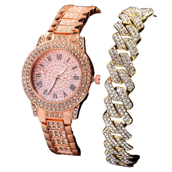 Rose Gold Bracelet Watch Set