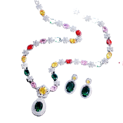 Shiny Colorful Flower CZ Bridal Set