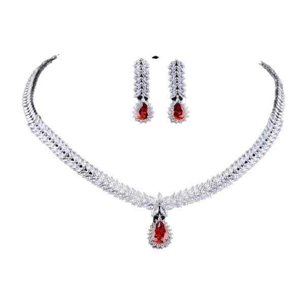 Bridal Red Silver Jewelry Sets