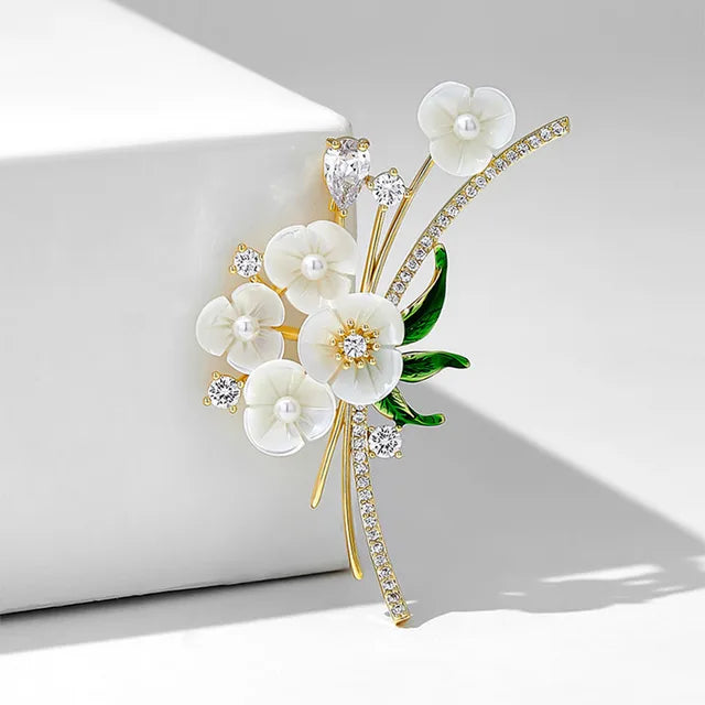 Zirconia Flower Brooch