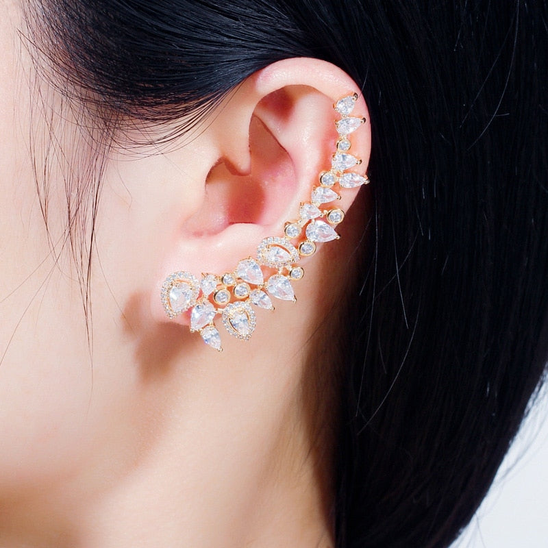 Zircon Long Ear Climber Clamp Stud Earrings