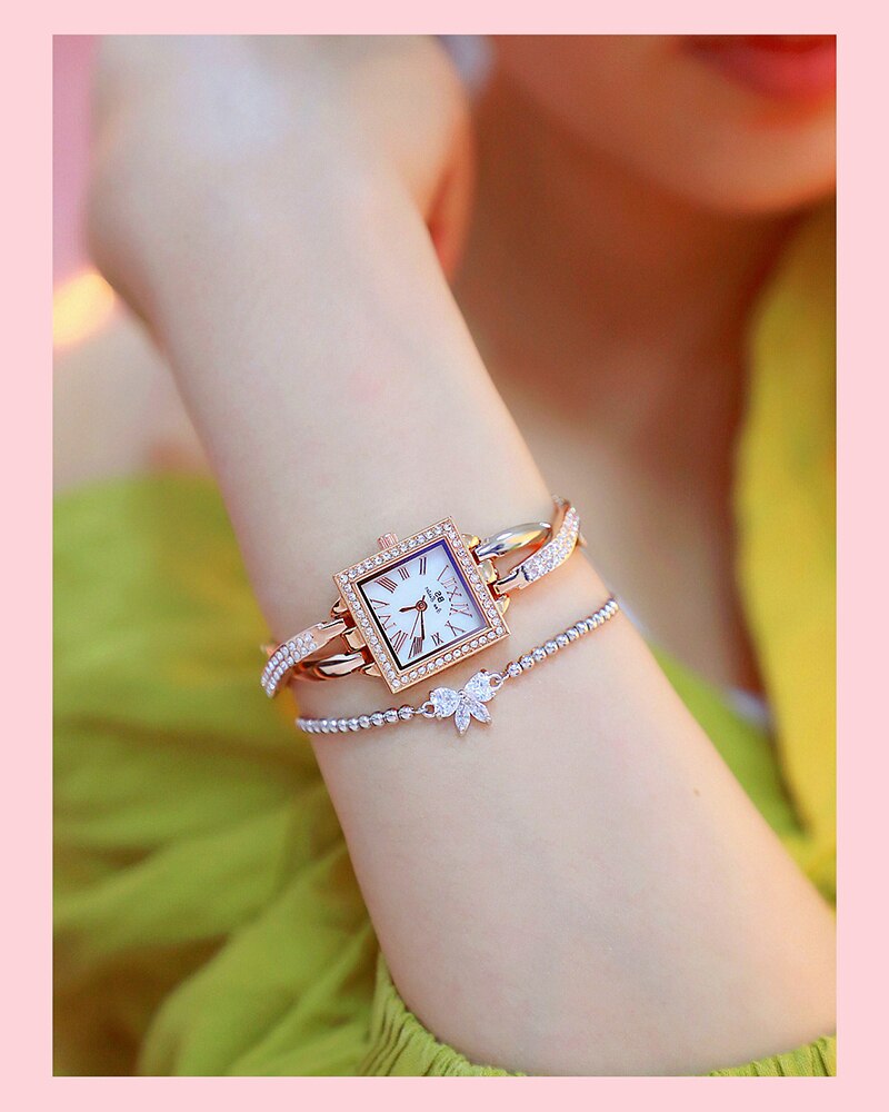 Women Square Rhinestones Watch Set