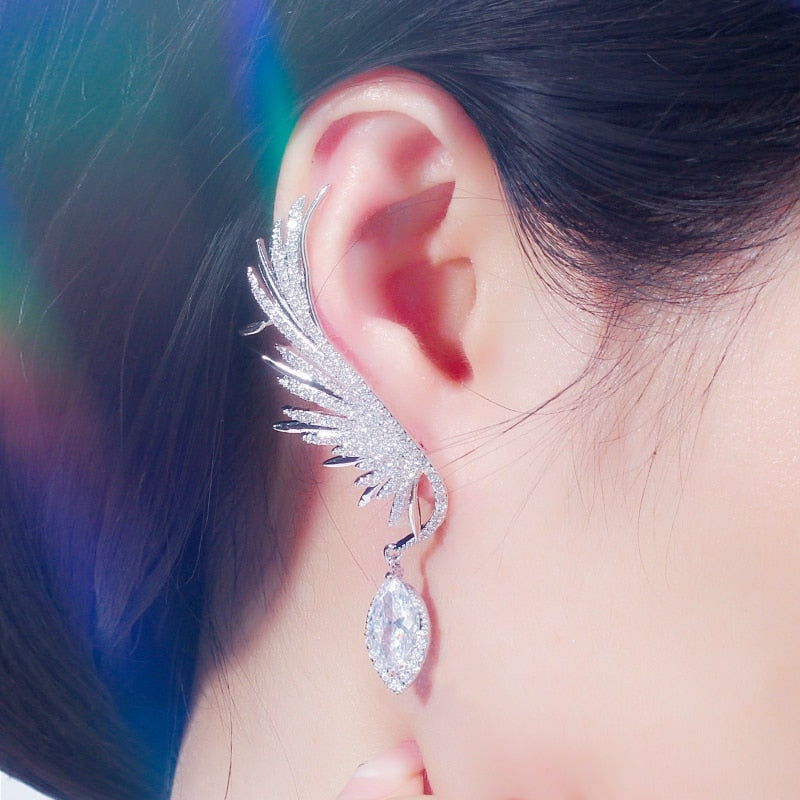 Luxury Feathers Zirconia Ear Cuff Earrings