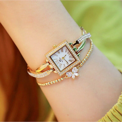 Women Square Rhinestones Watch Set