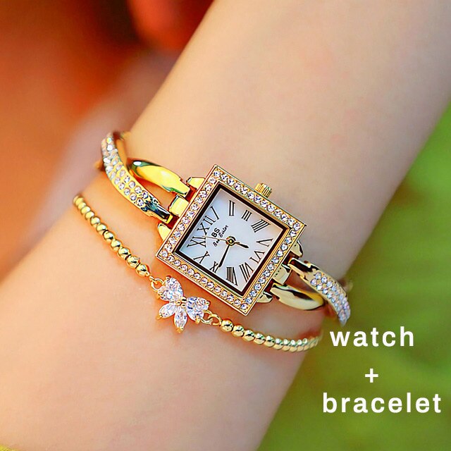 Women Square Rhinestones Watch Set