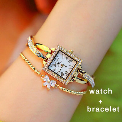 Women Square Rhinestones Watch Set