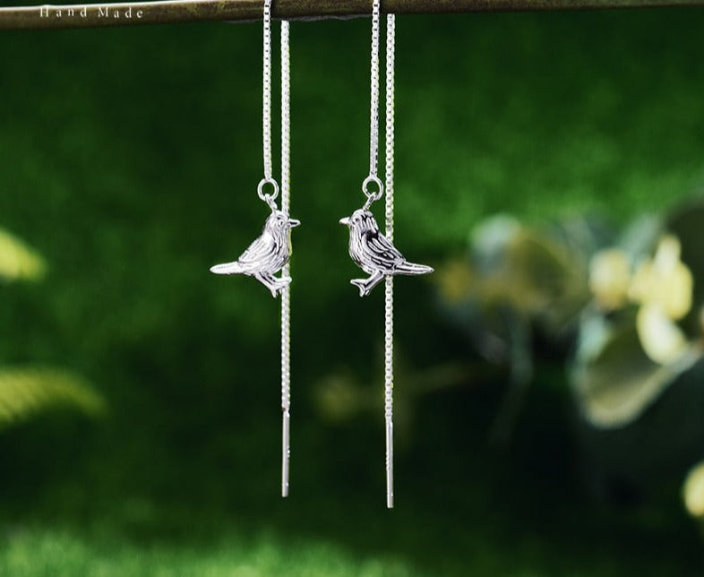 Sterling Silver Cute Bird Drop Earrings