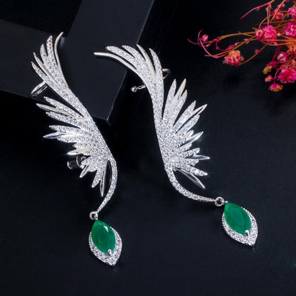 Luxury Feathers Zirconia Ear Cuff Earrings