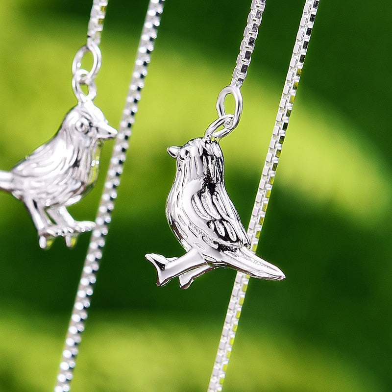 Sterling Silver Cute Bird Drop Earrings