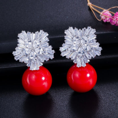 Cubic Zircon Flower Pearl  Set