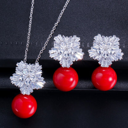 Cubic Zircon Flower Pearl  Set