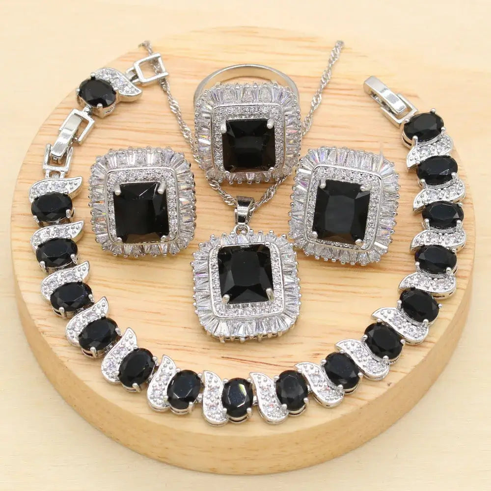 Wedding Jewelry For Bride | Bridal Jewelry Set | Black CZ Jewelry Set