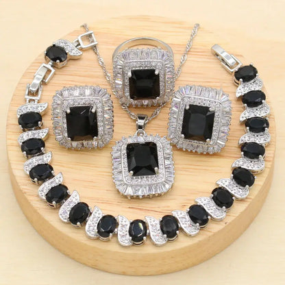 Wedding Jewelry For Bride | Bridal Jewelry Set | Black CZ Jewelry Set