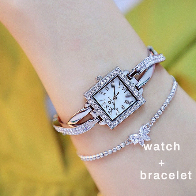 Women Square Rhinestones Watch Set