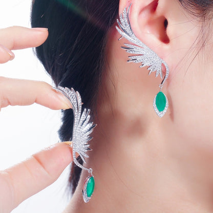 Luxury Feathers Zirconia Ear Cuff Earrings