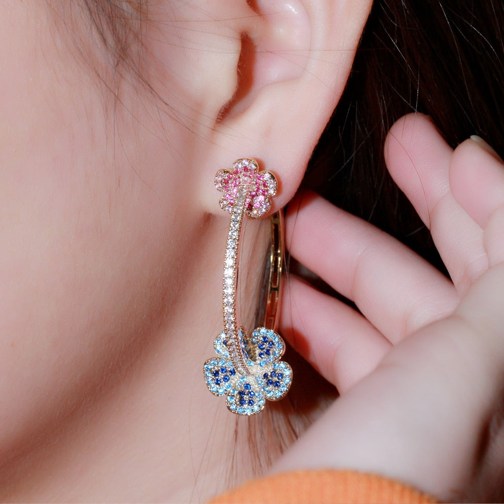 Blue Red Light Gold Hoop Earrings