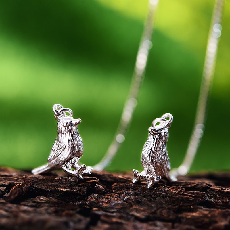 Sterling Silver Cute Bird Drop Earrings