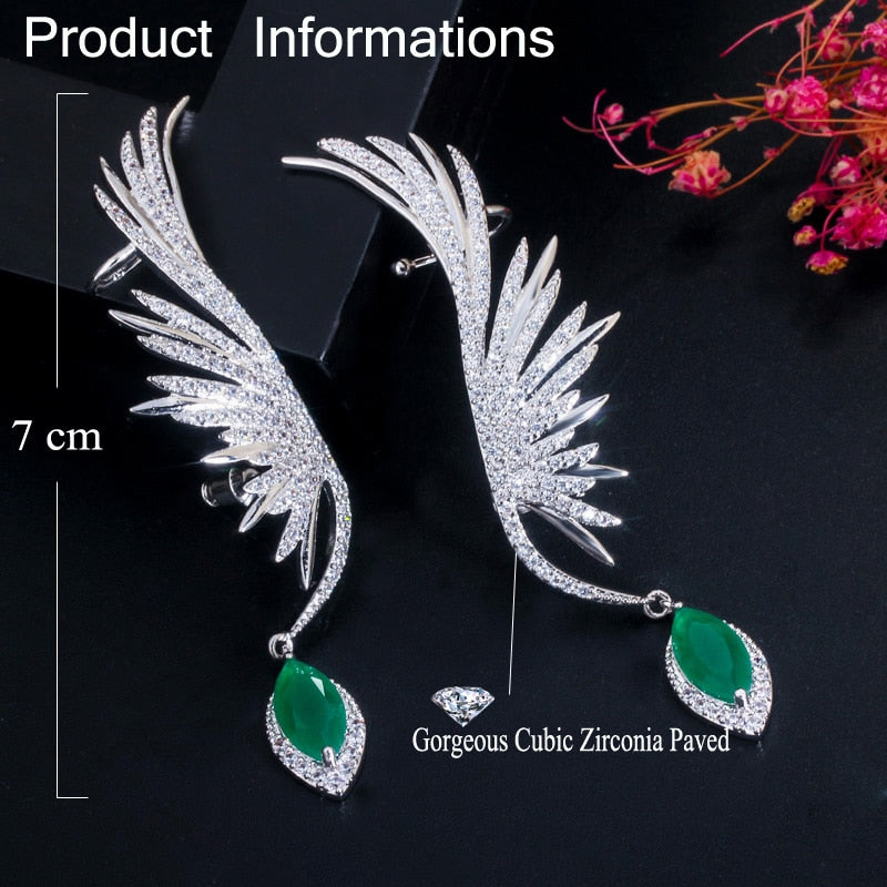 Luxury Feathers Zirconia Ear Cuff Earrings