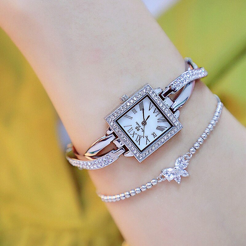 Women Square Rhinestones Watch Set