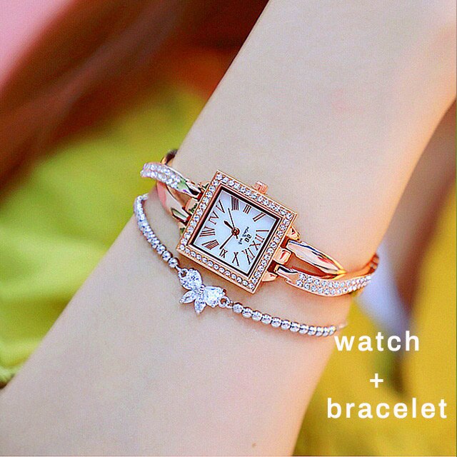 Women Square Rhinestones Watch Set