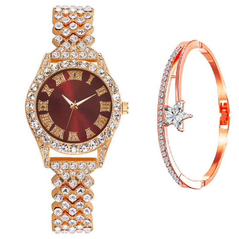 Hip Hop Iced Out Watch for Women Bracelet Set