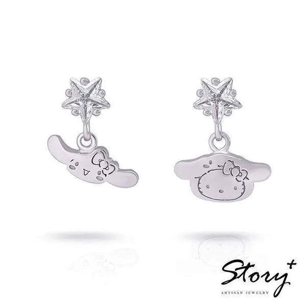Cinnamoroll Hello Kitty Silver Earrings