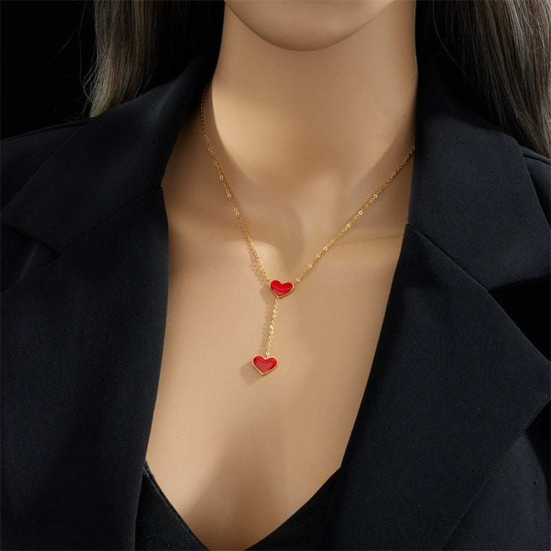 Golden Red Heart Necklace