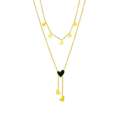 Black Heart Double Chain Necklace