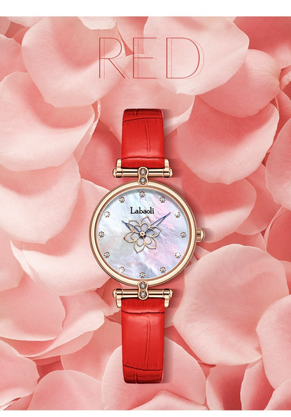 Leather Rose Gold Women Watch red