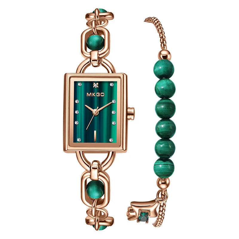 Women Emerald Green Watch Bracelet Set