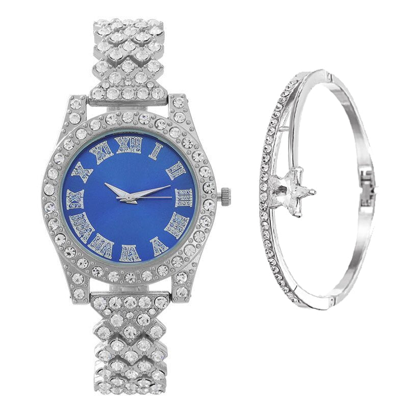 Hip Hop Iced Out Watch for Women Bracelet Set