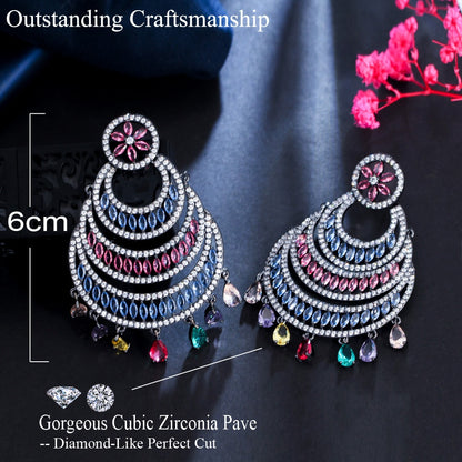 Triple Round Dangling Water Drop Earrings