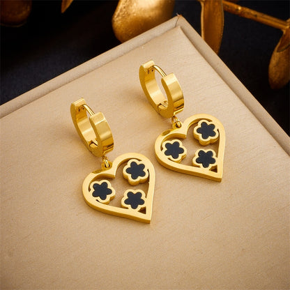 Stainless Steel Heart Flowers Earrings