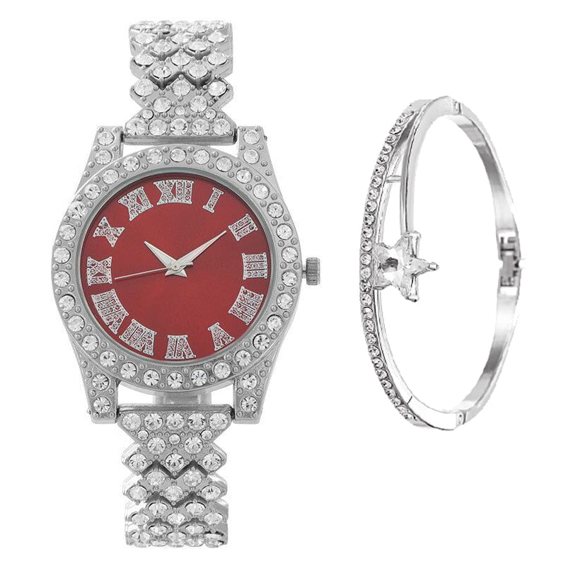 Hip Hop Iced Out Watch for Women Bracelet Set