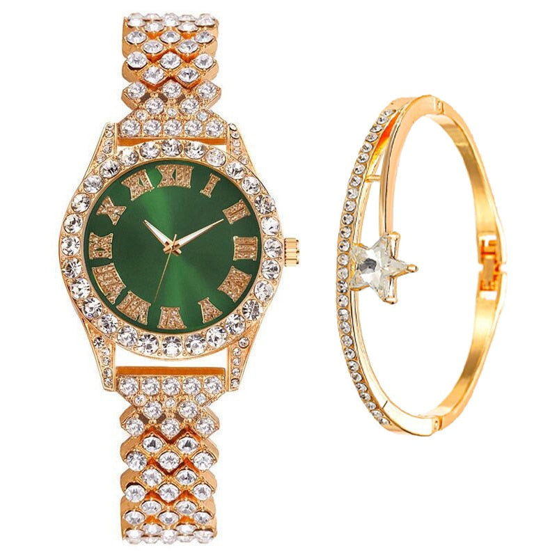 Hip Hop Iced Out Watch for Women Bracelet Set