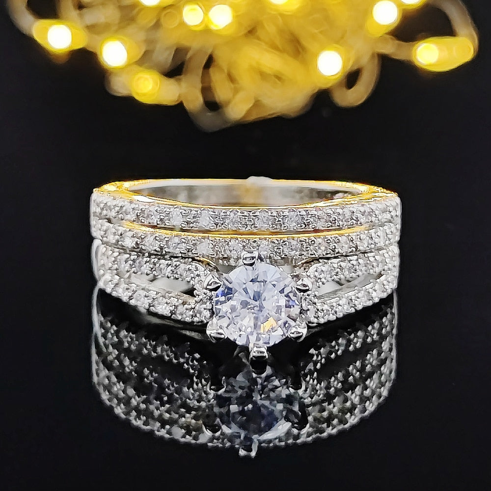 Trendy Silver Bride Wedding Ring Set