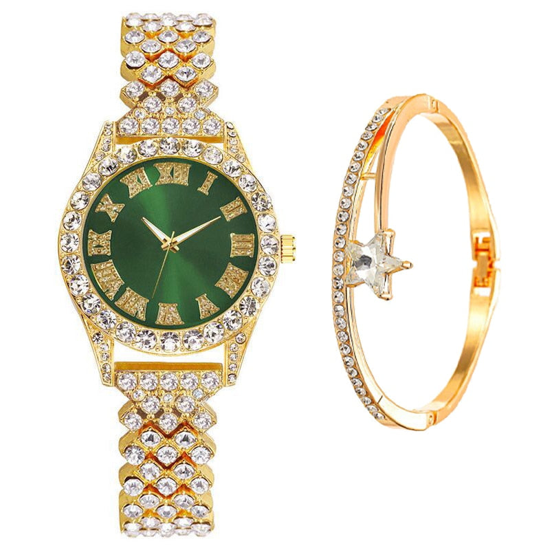 Hip Hop Iced Out Watch for Women Bracelet Set