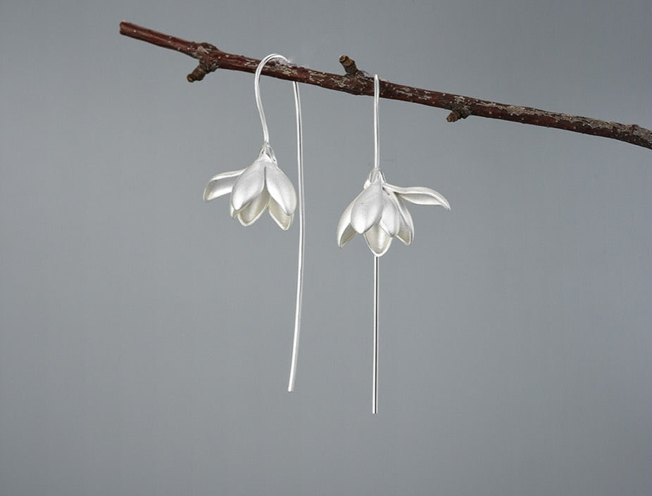 Elegant Magnolia Flower Dangle Earrings