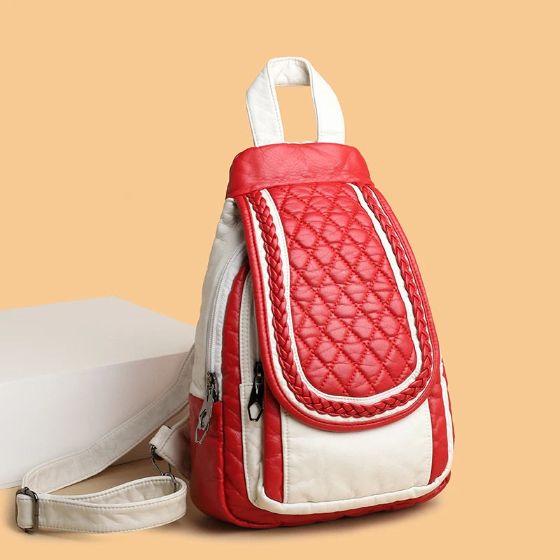 Red and white backpack