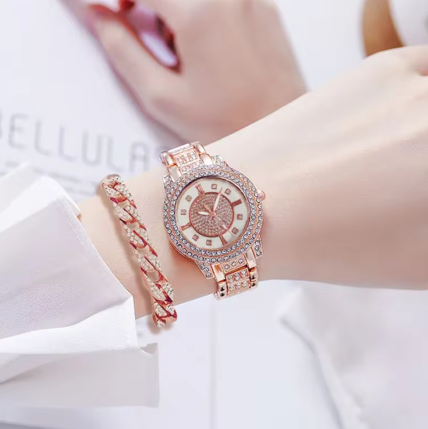 Rose Gold Bracelet Watch Set