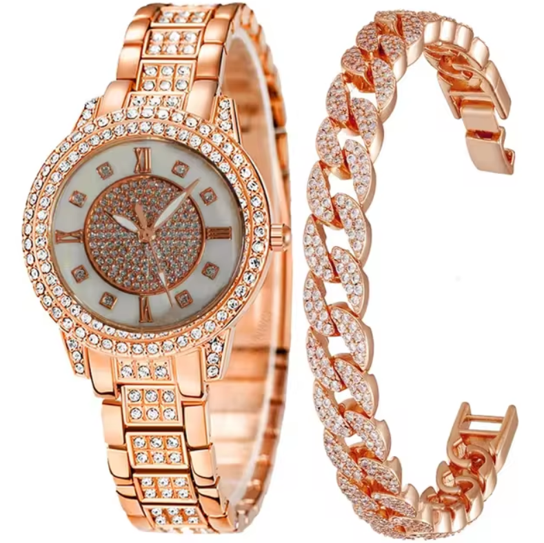 Rose Gold Bracelet Watch Set