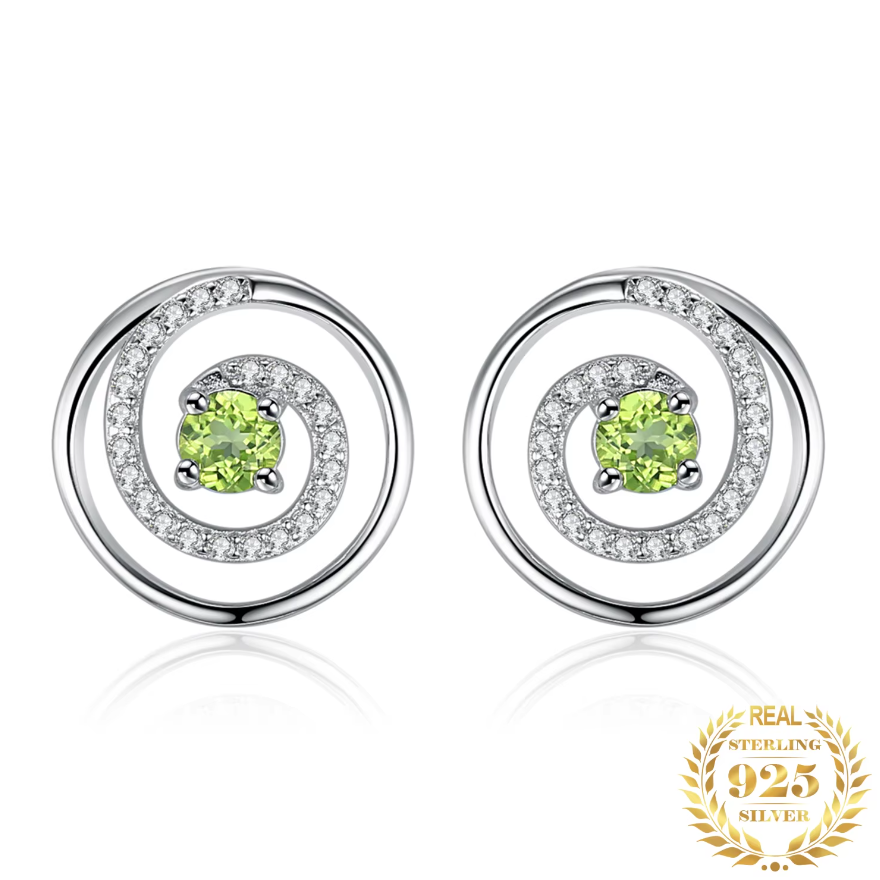 Natural Peridot Silver Green Stud Earrings
