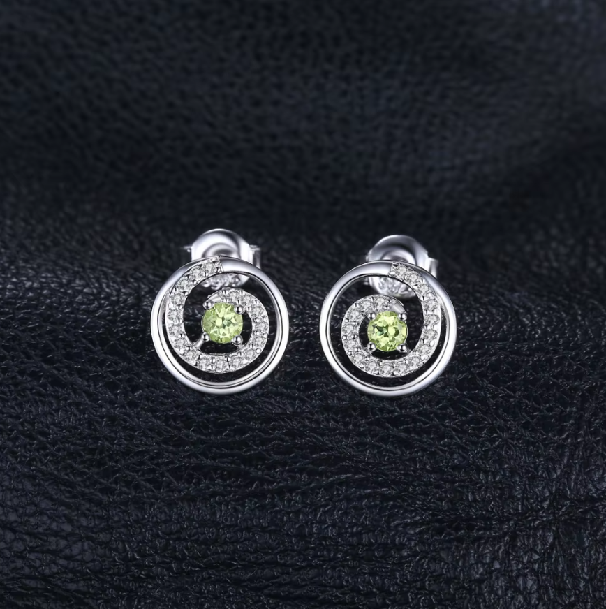 Natural Peridot Silver Green Stud Earrings