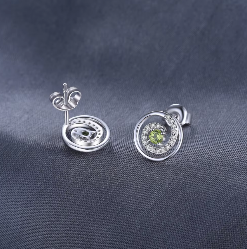 Natural Peridot Silver Green Stud Earrings