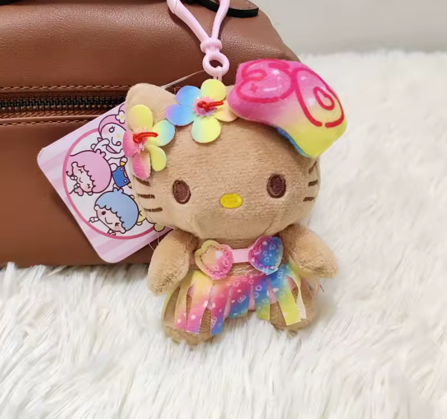 Plush Hello Kitty Hawaiian Keychain With Ring